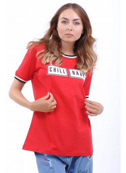 Chill Babe Baskı Kırmızı T-Shirt