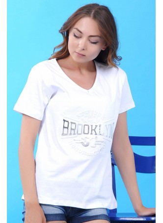 Brooklyn 67 Kabartma Beyaz T-Shirt