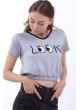 Kabartma Look Baskılı Gri T-Shirt