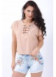Bağcık Yaka Pudra T-Shirt