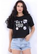 Hey You Baskı Armalı Siyah T-Shirt