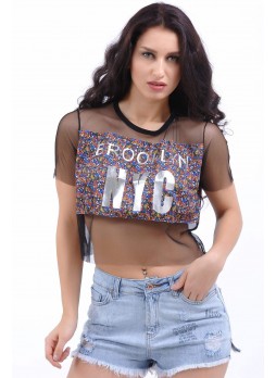 Nyc Baskılı Tül T-Shirt