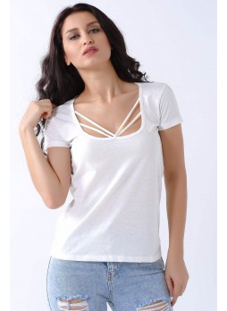 Kare Yaka Beyaz T-Shirt