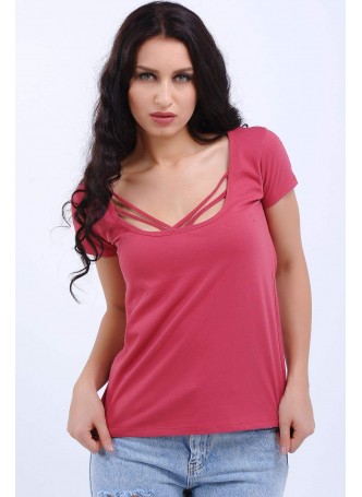 Kare Yaka Fuşya T-Shirt