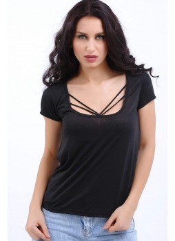 Kare Yaka Siyah T-Shirt