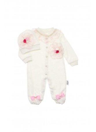Kız Bebek İnci Taşlı Şapkalı Tulum 052-257-021