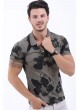 Siyah Çiçek Desen Polo Yaka Haki T-Shirt