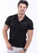 Baskı Desen Polo Yaka Siyah T-Shirt