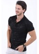 Baskı Desen Polo Yaka Siyah T-Shirt