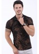 Turuncu Desen Polo Yaka Siyah T-Shirt