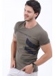 Lacivert Baskılı Haki T-Shirt
