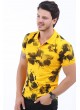 Siyah Çiçek Desen Polo Yaka Sarı T-Shirt