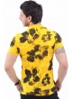 Siyah Çiçek Desen Polo Yaka Sarı T-Shirt