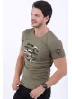 Kesikli Kamuflaj Detay Haki T-Shirt