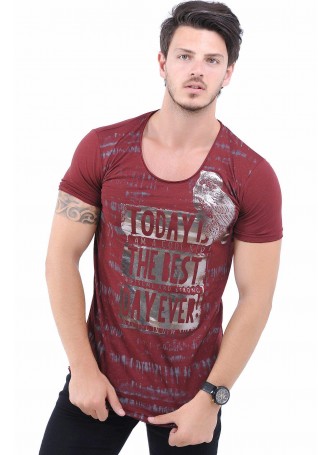 Gümüş Baskılı Bordo T-Shirt