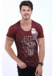 Gümüş Baskılı Bordo T-Shirt