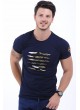 Kesikli Kamuflaj Detay Lacivert T-Shirt