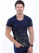 Haki Baskı Kol Fermuar Lacivert T-Shirt