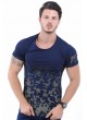 Haki Baskı Kol Fermuar Lacivert T-Shirt