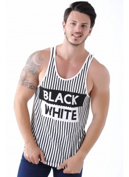 Black White Baskılı Beyaz Atlet