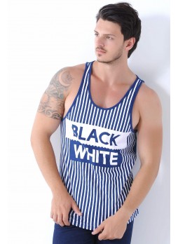 Black White Baskılı Mavi Atlet