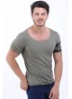 Geniş Yaka Basic Haki T-Shirt