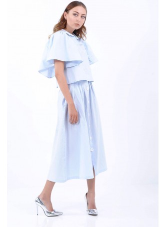 Düğmeli Açık Mavi Etek