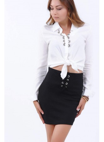 Bağcıklı Siyah Mini Etek