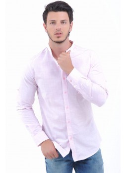 Beyaz Çizgi Hakim Yaka Uçuk Pembe Gömlek