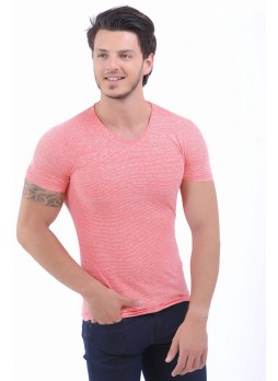 İnce Çizgili Pembe T-Shirt