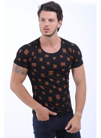 Turuncu Baskı Siyah T-Shirt