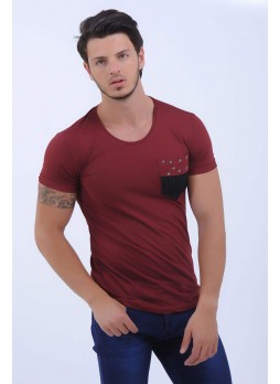 Cep Kabartma Desen Bordo T-Shirt