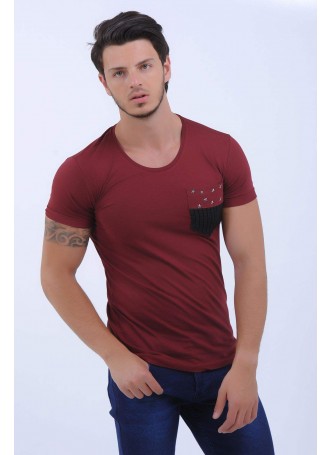 Cep Kabartma Desen Bordo T-Shirt