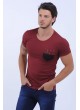 Cep Kabartma Desen Bordo T-Shirt