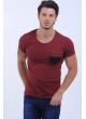Cep Kabartma Desen Bordo T-Shirt