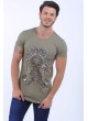 Kabartma Kızılderili Baskı Haki T-Shirt