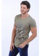 Kabartma Kızılderili Baskı Haki T-Shirt