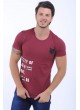 Apoletli Baskılı Bordo T-Shirt