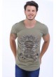 Kabartma Kızılderili Baskı Haki T-Shirt