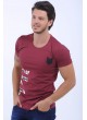 Apoletli Baskılı Bordo T-Shirt