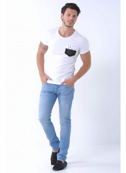 Taşlamalı Açık Mavi Denim