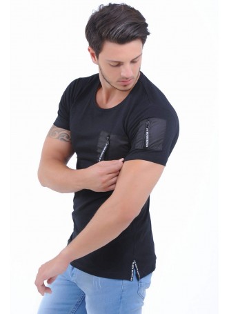 Fermuar Cepli Siyah T-Shirt
