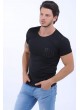 Cep Omuz Kabartma Siyah T-Shirt