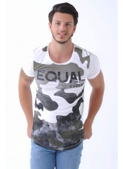 Kamuflaj Baskı Beyaz T-Shirt
