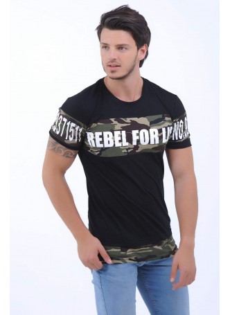 Rebel For Life Baskı Siyah T-Shirt