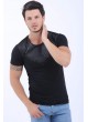 Yaka Kabartma Baskı Siyah T-Shirt