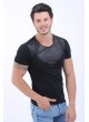 Yaka Kabartma Baskı Siyah T-Shirt