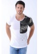 Omuz Baskı Kesikli Beyaz T-Shirt