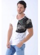Omuz Baskı Kesikli Beyaz T-Shirt