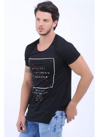 Ön Arka Yazı Baskılı Siyah T-Shirt